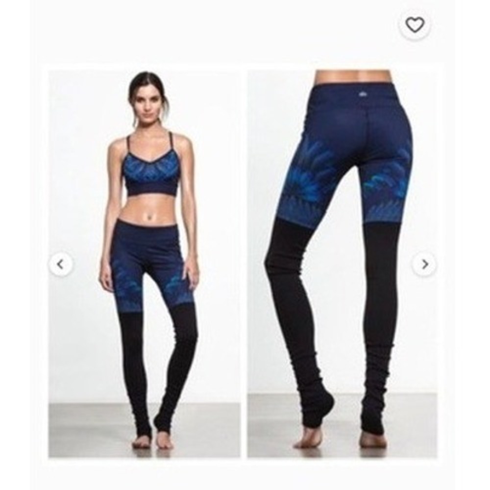 ALO YOGA Goddess Peacock Feather Ribbed Leggings Black/Blue‎ Studio Fitness Sz M